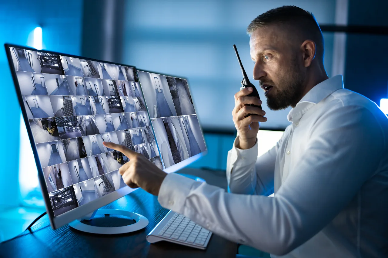 Sicherheitsmitarbeiter überwacht CCTV-Kameras